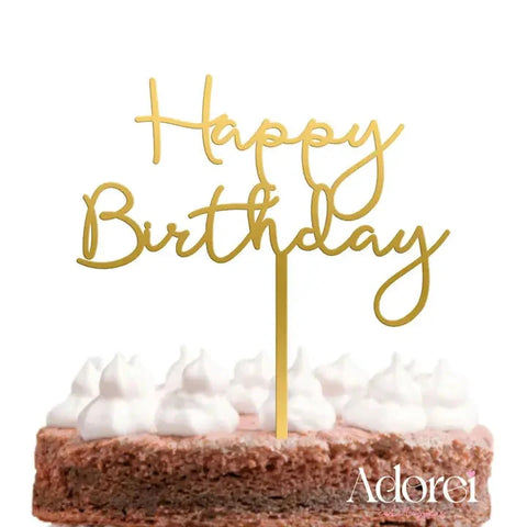 Adorei | Happy Birthday Gold Mirror Cake Topper