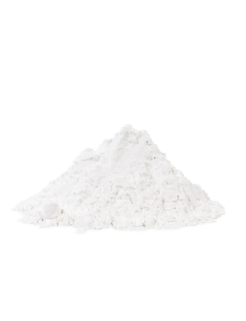 A small mound of white powder centered on a plain white background.
