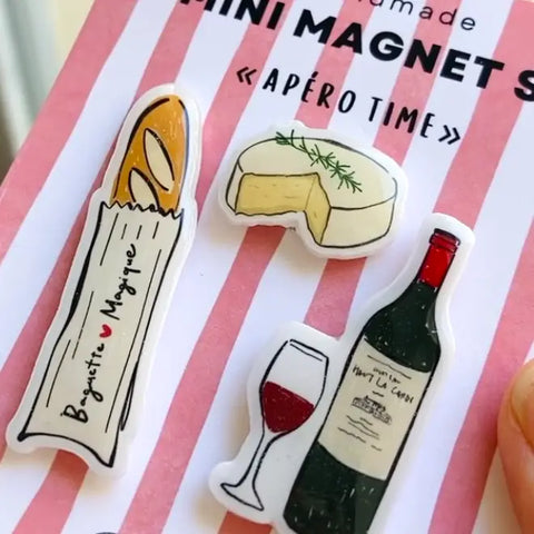 Rio Soléy | Baguette, Wine & Camembert Cheese Handmade Mini Magnet Set – Apéro Time