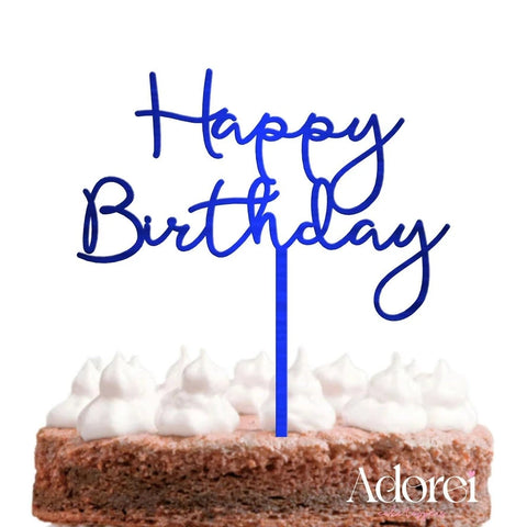 Adorei | Happy Birthday Blue Mirror Cake Topper