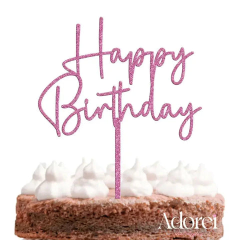 Adorei | Happy Birthday Glitter Pink Cake Topper