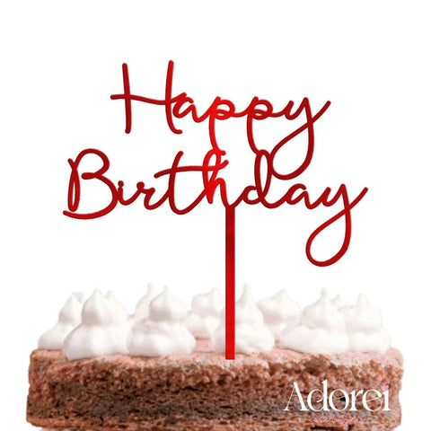 Adorei | Happy Birthday Red Mirror Cake Topper