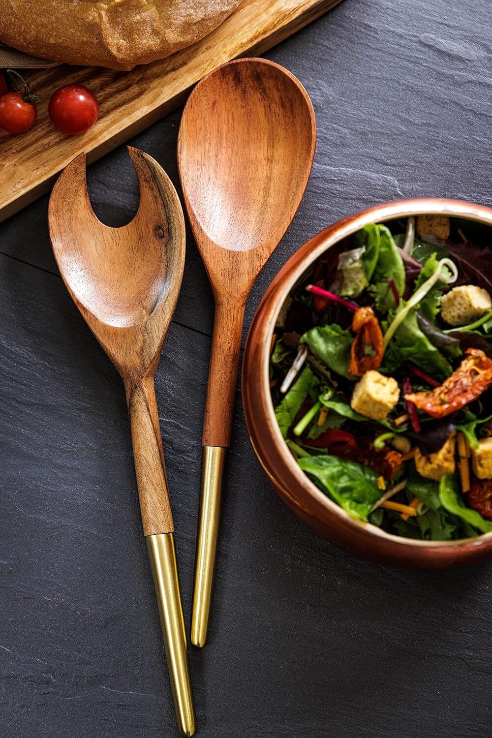 Pampered Chef Wood Salad Bowl Servers Set Artesa Salad Servers
