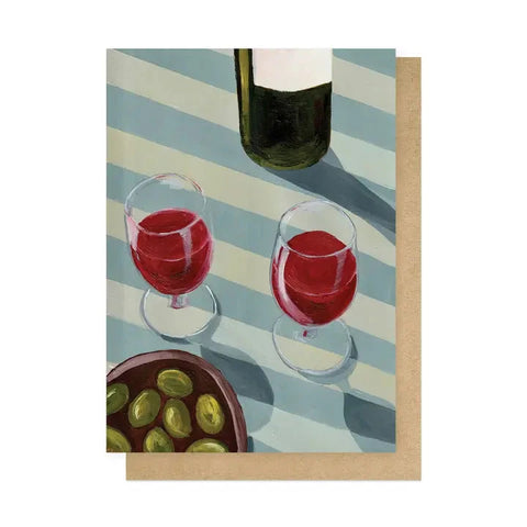 Blue Wine Time Greetings Card
