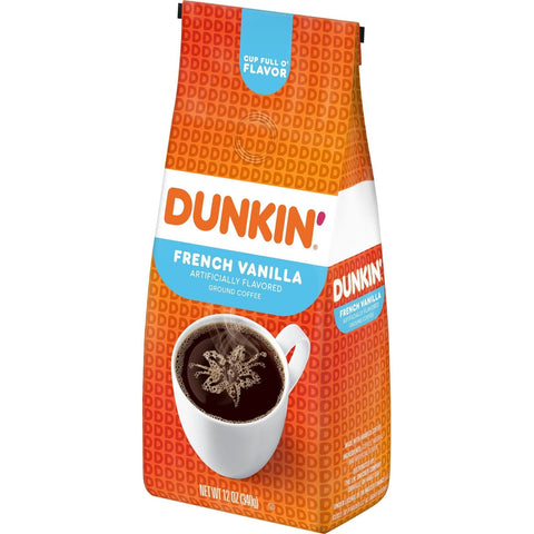 Dunkin' French Vanilla coffee package on a white background