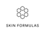 A minimalist black logo featuring a geometric hexagon pattern above the text 'SKIN FORMULAS' on a solid white background.
