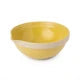A small round ceramic bowl with a yellow exterior and a white interior, shown against a plain white background.