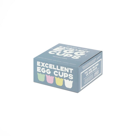 Box of excellent egg cups on a white background