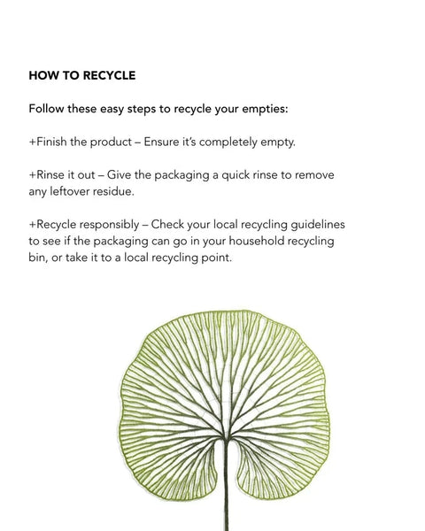 Instructions on how to recycle product empties with a green leaf design at the bottom.