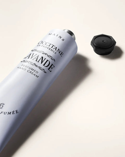 Occitane Avande perfume bottle on a light background