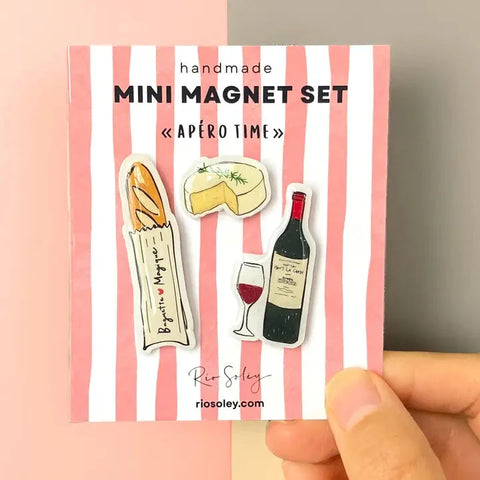 Rio Soléy | Baguette, Wine & Camembert Cheese Handmade Mini Magnet Set – Apéro Time